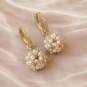 Anthropologie Gold Pearl Drop Earrings